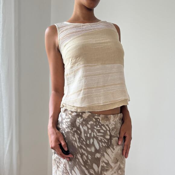 Vintage Italian 100% Linen Sheer-Stripe Tank (S/M) - Picture 1 of 8